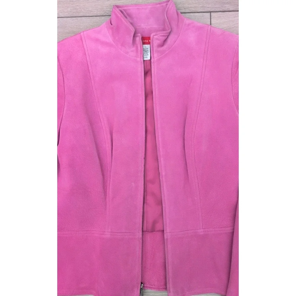 Anne Klein Vintage Brushed Leather Jacket Pink Size 12 100%‎ Leather NWT